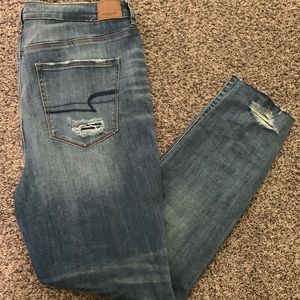 American Eagle highest rise distressed jegging